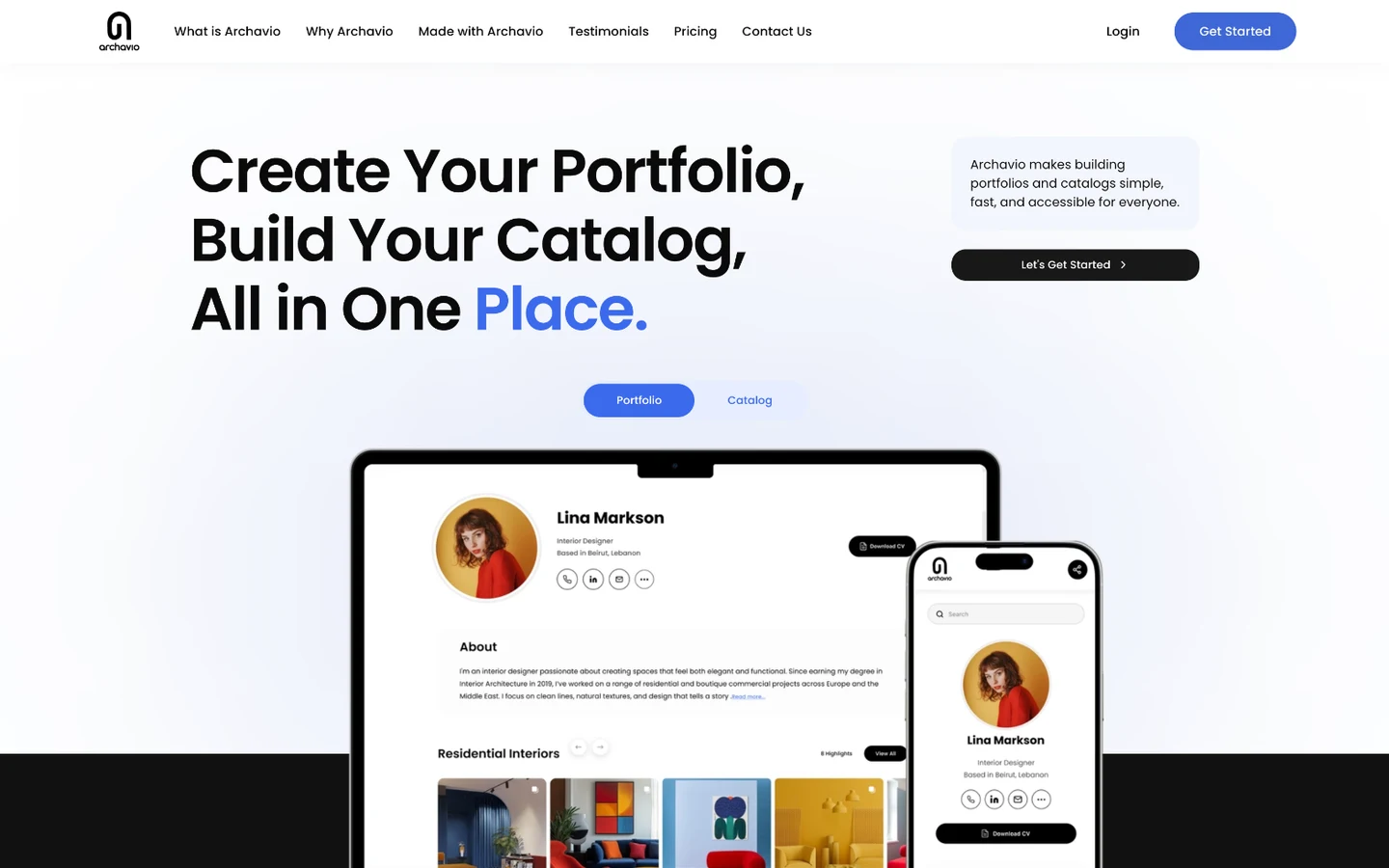 Portfolio and catalog website builder for Archavio