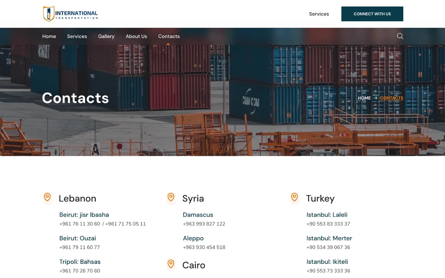International Transportation website contacts page