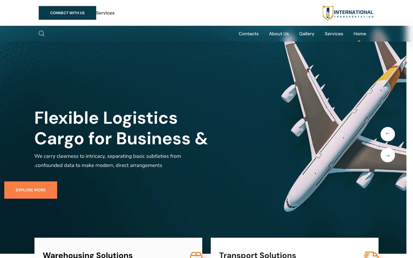 International Transportation website home page in Arabic