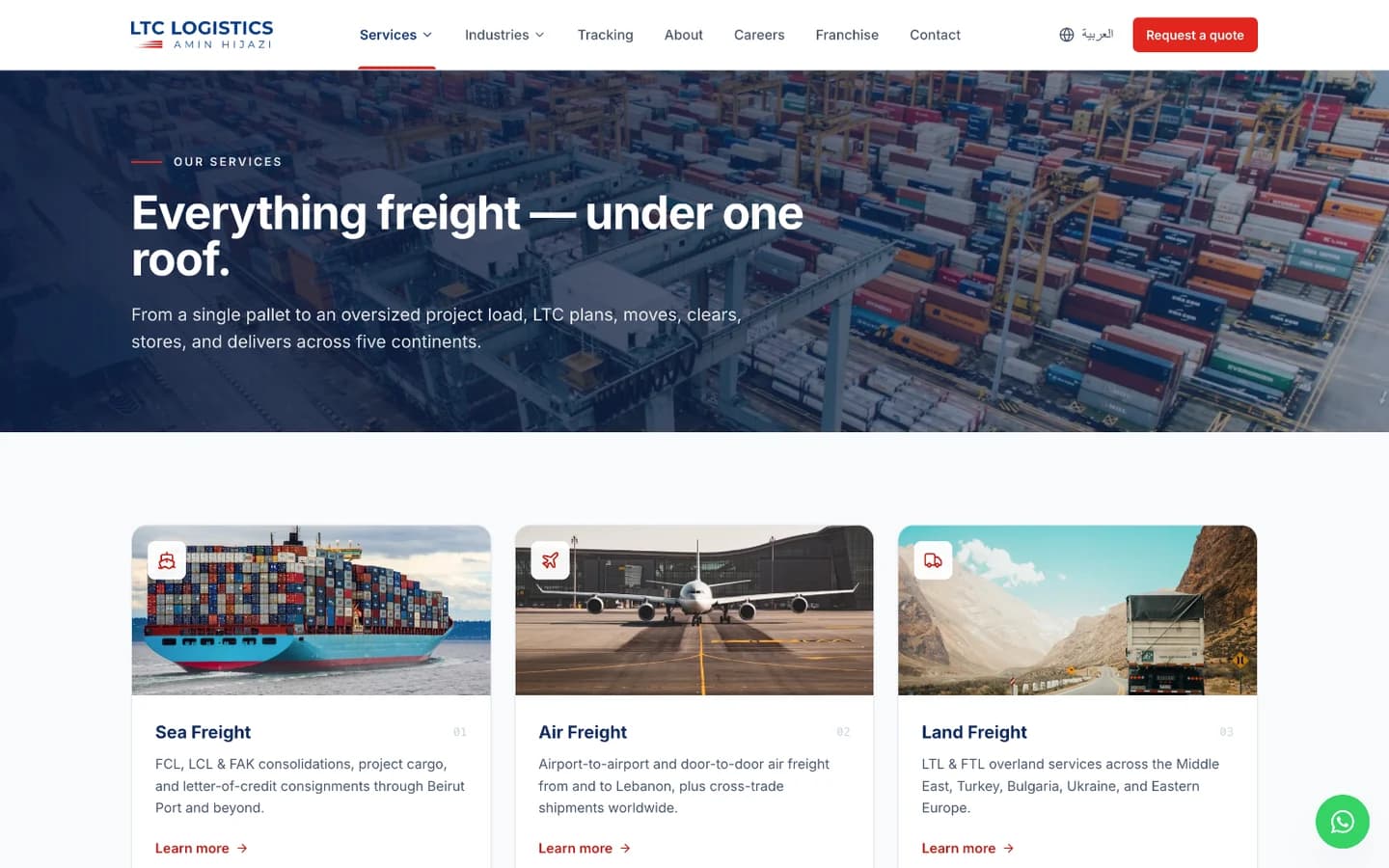 LTC Logistics website services page