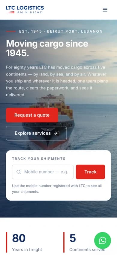 LTC Logistics website on a phone