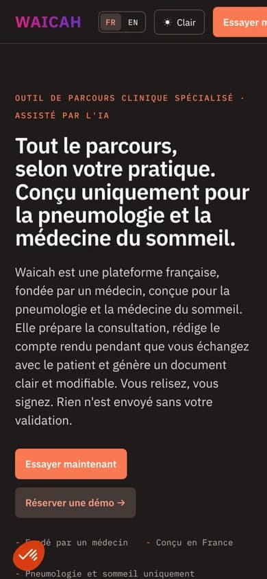 WAICAH public site on a phone, French