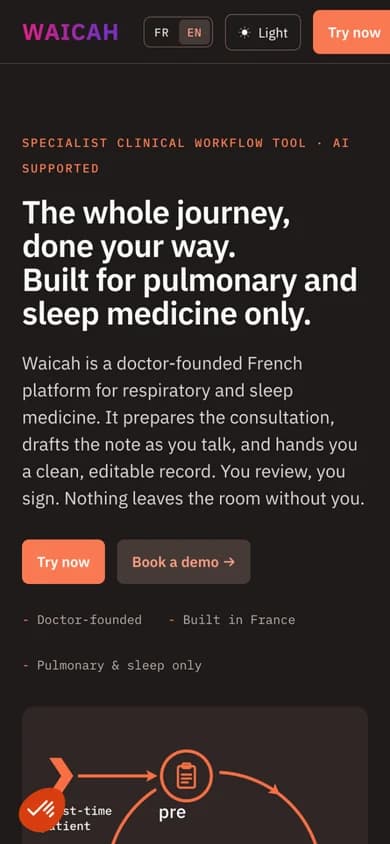 WAICAH public site on a phone, English