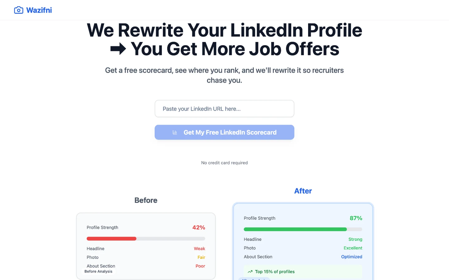LinkedIn profile scoring and rewriting service for Wazifni